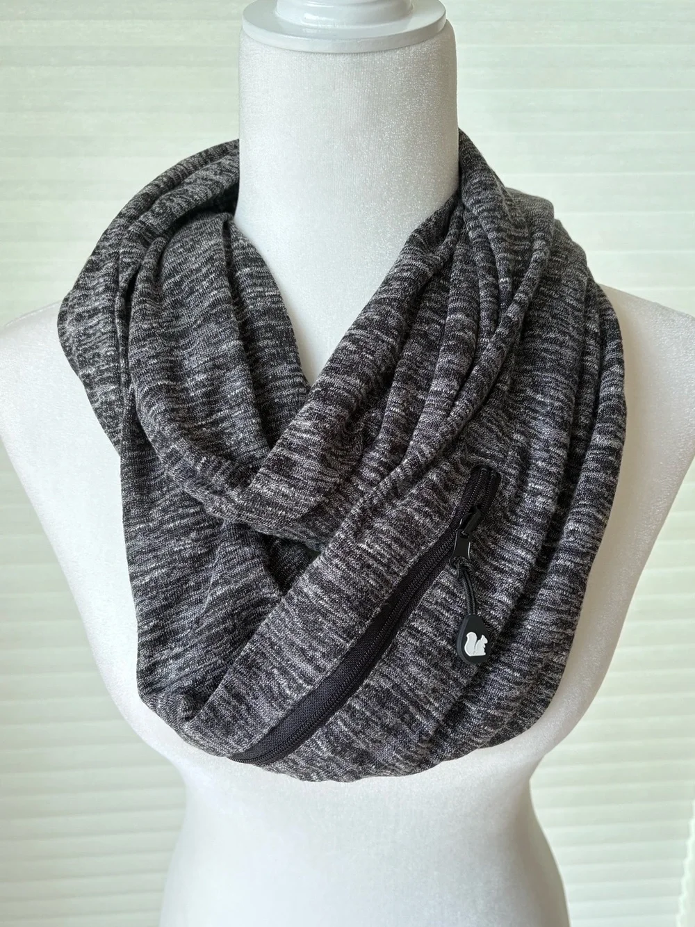 Sholdit The Original Hidden Pocket Scarf. Knit Marled Black Travel Scarf